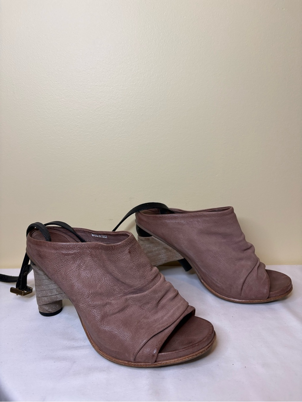 A.S.98 Dusty Mauve Ruched Open-Toe Slingback Mules Size 38
